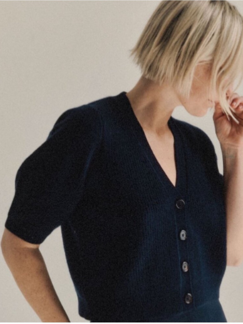 Sister Katie Cameron Short Sleeve Cashmere Cardigan Sweater – Navy Blue